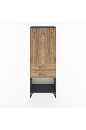 Arges Dolap Tek Raflı 2 Çekmeceli Tek Askılı 60x30x163 Antrasit-Çam