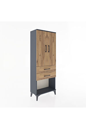 Arges Dolap Tek Raflı 2 Çekmeceli Tek Askılı 60x30x163 Antrasit-Çam