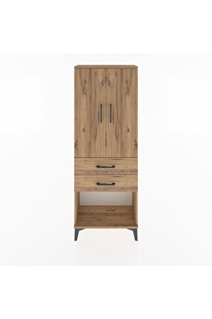 Arges Dolap Tek Raflı 2 Çekmeceli Tek Askılı 60x30x163 Çam-Çam