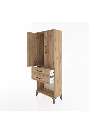 Arges Dolap Tek Raflı 2 Çekmeceli Tek Askılı 60x30x163 Çam-Çam