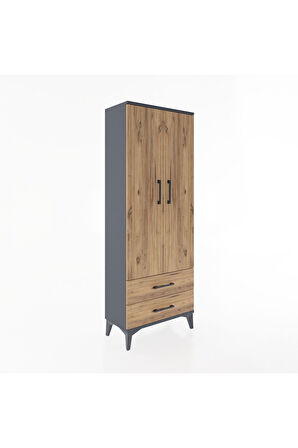 Arges Dolap Tek Raflı 2 Çekmeceli Tek Askılı 60x30x163 Antrasit-Çam