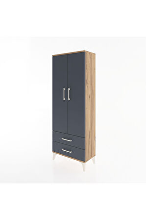 Arges Dolap Tek Raflı 2 Çekmeceli Tek Askılı 60x30x163 Çam-Antrasit