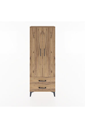 Arges Dolap Tek Raflı 2 Çekmeceli Tek Askılı 60x30x163 Çam-Çam