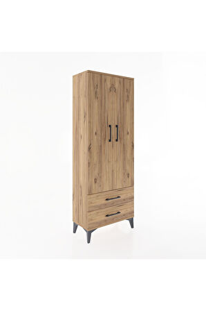 Arges Dolap Tek Raflı 2 Çekmeceli Tek Askılı 60x30x163 Çam-Çam