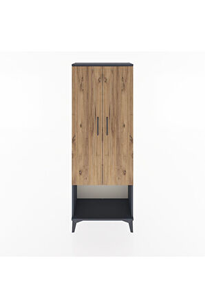 Arges Dolap 2 Raflı 2 Kapaklı Tek Askılı 60x30x163 Antrasit-Çam