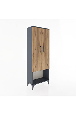 Arges Dolap 2 Raflı 2 Kapaklı Tek Askılı 60x30x163 Antrasit-Çam