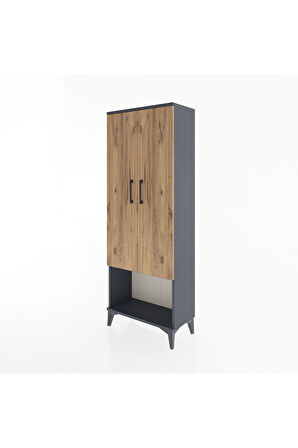 Arges Dolap 2 Raflı 2 Kapaklı Tek Askılı 60x30x163 Antrasit-Çam