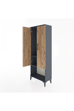 Arges Dolap 2 Raflı 2 Kapaklı Tek Askılı 60x30x163 Antrasit-Çam