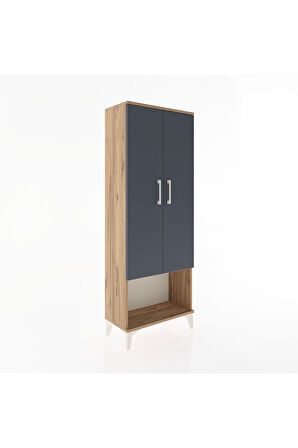 Arges Dolap 2 Raflı 2 Kapaklı Tek Askılı 60x30x163 Çam-Antrasit