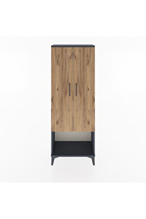 Arges Dolap Tek Raflı 2 Kapaklı Tek Askılı 60x30x163 Antrasit-Çam