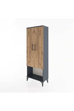 Arges Dolap Tek Raflı 2 Kapaklı Tek Askılı 60x30x163 Antrasit-Çam