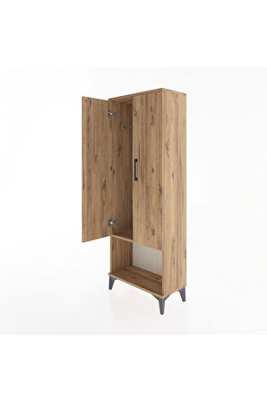 Arges Dolap Tek Raflı 2 Kapaklı Tek Askılı 60x30x163 Çam-Çam