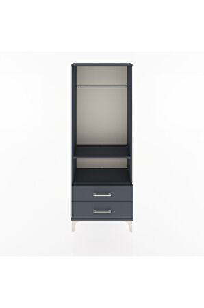 Arges Dolap 2 Raflı 2 Çekmeceli Tek Askılı 60x30x163 Antrasit-Antrasit