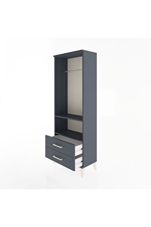 Arges Dolap 2 Raflı 2 Çekmeceli Tek Askılı 60x30x163 Antrasit-Antrasit