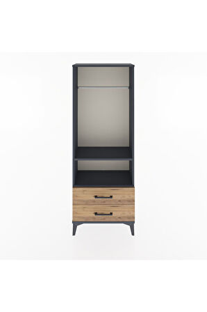 Arges Dolap 2 Raflı 2 Çekmeceli Tek Askılı 60x30x163 Antrasit-Çam