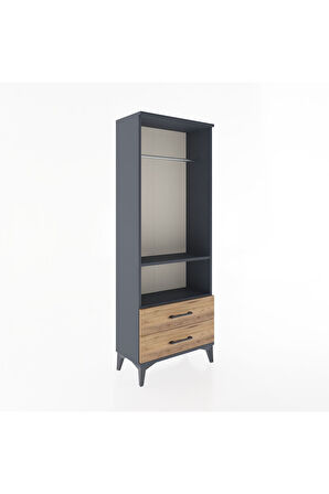 Arges Dolap 2 Raflı 2 Çekmeceli Tek Askılı 60x30x163 Antrasit-Çam