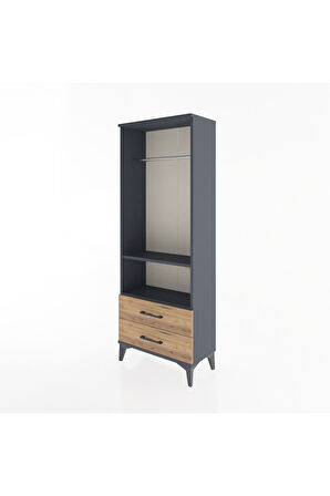 Arges Dolap 2 Raflı 2 Çekmeceli Tek Askılı 60x30x163 Antrasit-Çam