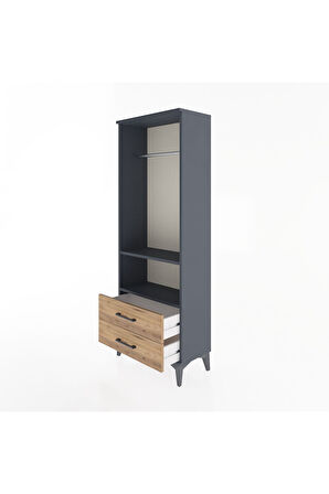 Arges Dolap 2 Raflı 2 Çekmeceli Tek Askılı 60x30x163 Antrasit-Çam
