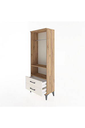 Arges Dolap 2 Raflı 2 Çekmeceli Tek Askılı 60x30x163 Çam-Aytaşı
