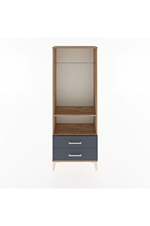 Arges Dolap 2 Raflı 2 Çekmeceli Tek Askılı 60x30x163 Çam-Antrasit