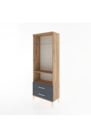 Arges Dolap 2 Raflı 2 Çekmeceli Tek Askılı 60x30x163 Çam-Antrasit