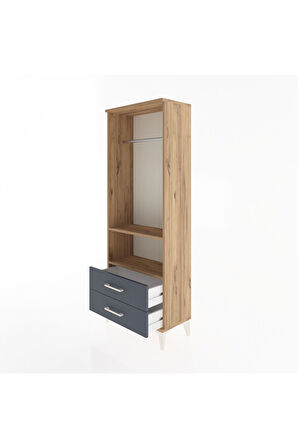 Arges Dolap 2 Raflı 2 Çekmeceli Tek Askılı 60x30x163 Çam-Antrasit
