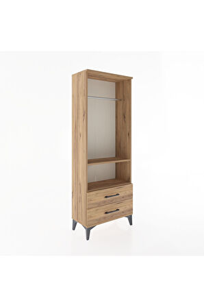 Arges Dolap 2 Raflı 2 Çekmeceli Tek Askılı 60x30x163 Çam-Çam