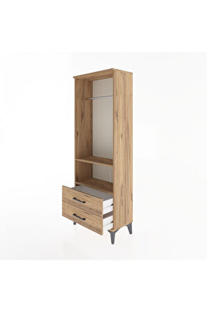 Arges Dolap 2 Raflı 2 Çekmeceli Tek Askılı 60x30x163 Çam-Çam