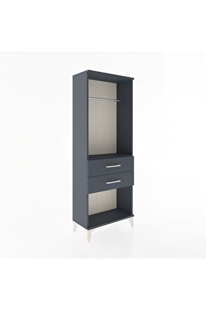 Arges Dolap Tek Raflı 2 Çekmeceli Tek Askılı 60x30x163 Antrasit-Antrasit