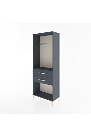 Arges Dolap Tek Raflı 2 Çekmeceli Tek Askılı 60x30x163 Antrasit-Antrasit