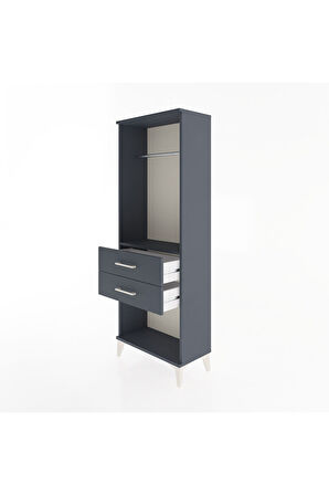 Arges Dolap Tek Raflı 2 Çekmeceli Tek Askılı 60x30x163 Antrasit-Antrasit