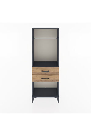 Arges Dolap Tek Raflı 2 Çekmeceli Tek Askılı 60x30x163 Antrasit-Çam
