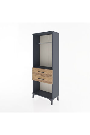 Arges Dolap Tek Raflı 2 Çekmeceli Tek Askılı 60x30x163 Antrasit-Çam