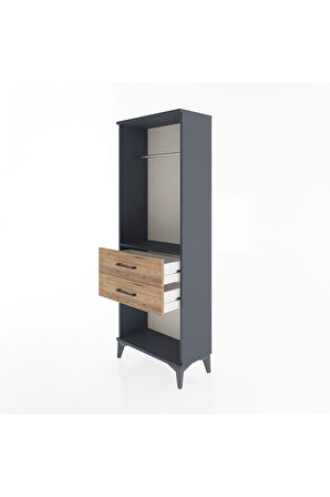 Arges Dolap Tek Raflı 2 Çekmeceli Tek Askılı 60x30x163 Antrasit-Çam
