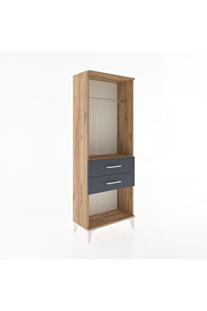 Arges Dolap Tek Raflı 2 Çekmeceli Tek Askılı 60x30x163 Çam-Antrasit