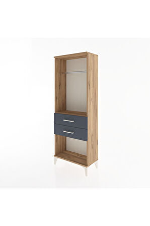 Arges Dolap Tek Raflı 2 Çekmeceli Tek Askılı 60x30x163 Çam-Antrasit