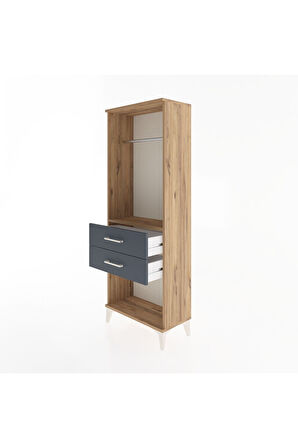 Arges Dolap Tek Raflı 2 Çekmeceli Tek Askılı 60x30x163 Çam-Antrasit