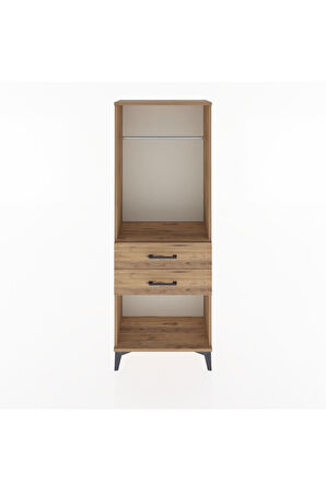 Arges Dolap Tek Raflı 2 Çekmeceli Tek Askılı 60x30x163 Çam-Çam