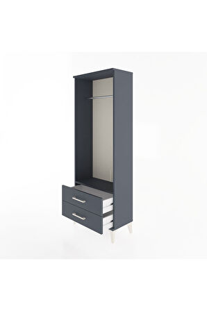 Arges Dolap Tek Raflı 2 Çekmeceli Tek Askılı 60x30x163 Antrasit-Antrasit