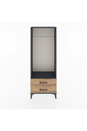 Arges Dolap Tek Raflı 2 Çekmeceli Tek Askılı 60x30x163 Antrasit-Çam