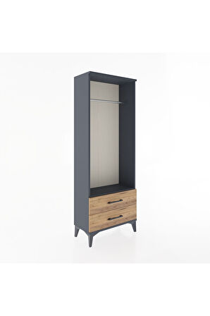 Arges Dolap Tek Raflı 2 Çekmeceli Tek Askılı 60x30x163 Antrasit-Çam