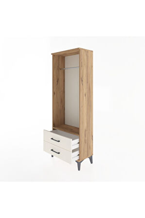 Arges Dolap Tek Raflı 2 Çekmeceli Tek Askılı 60x30x163 Çam-Aytaşı