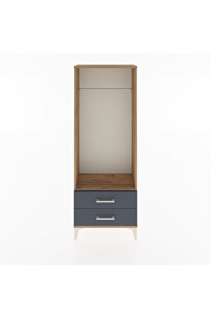 Arges Dolap Tek Raflı 2 Çekmeceli Tek Askılı 60x30x163 Çam-Antrasit
