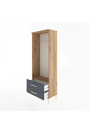 Arges Dolap Tek Raflı 2 Çekmeceli Tek Askılı 60x30x163 Çam-Antrasit