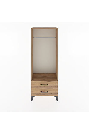 Arges Dolap Tek Raflı 2 Çekmeceli Tek Askılı 60x30x163 Çam-Çam