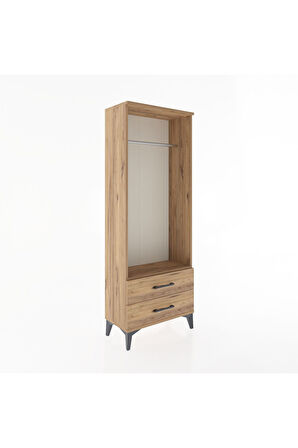 Arges Dolap Tek Raflı 2 Çekmeceli Tek Askılı 60x30x163 Çam-Çam
