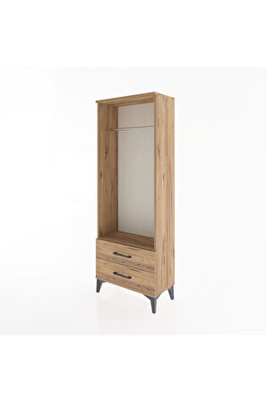Arges Dolap Tek Raflı 2 Çekmeceli Tek Askılı 60x30x163 Çam-Çam