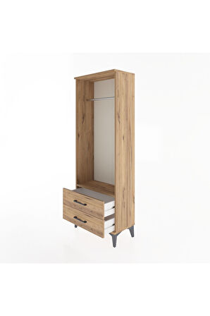 Arges Dolap Tek Raflı 2 Çekmeceli Tek Askılı 60x30x163 Çam-Çam