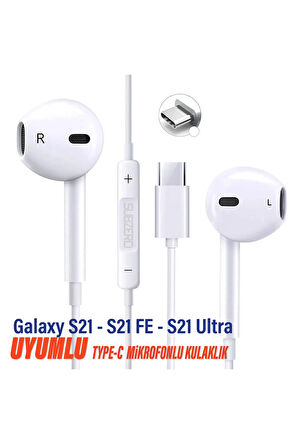 Samsung  S21 - S21 FE - S21 Ultra Uyumlu Type-C Mikrofonlu Kulaklık Beyaz