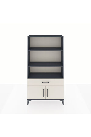 Arges Dolap 3 Raflı Tek Çekmeceli 2 Kapaklı 88x30x163 Antrasit-Aytaşı